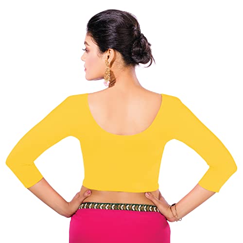 Image of Abhi Cotton Readymade Saree Blouse for Women- 3 /4 Sleeve, Round Neck, Regular-fit, Stretchable, Pull-on Style
