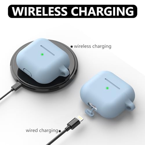 Ljusmicker for AirPods 3 Case Cover with Cleaner Kit,Soft Silicone Protective Cover for Apple AirPods 3rd Generation Charging Cases with Keychain,Shockproof AirPod 3rd Gen Case for Women Men-Sky Blue