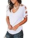 Jescakoo Summer Hi Lo Womens T Shirts Deep V Neck Rayon Blouses Tee Tops White M