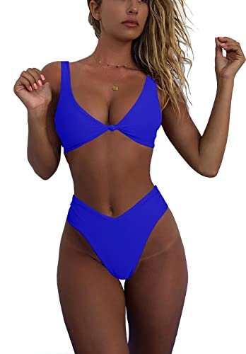 Image of geluboao Bikini Sets for Women Cheeky High Waisted Kont Front Adjustable Two Piece Swimsuit