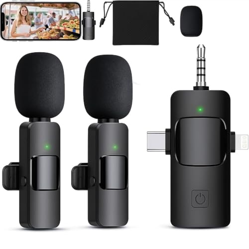 Image of Omnidirectional Wireless Lavalier Microphone for Android /iPhone 3 in 1 Collar Mic with USB-C & Lightning Plug | Rechargeable Wireless Mini Portable Bluetooth Speaker with Microphone (K-16 Black)