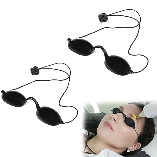Gafas de Solarium, 2 Pieza Gafas de Protección Láser, Protección UV Protección Ocular, Ajustables Gafas Protectoras, Gafas de Seguridad UV, Gafas de Bronceado,Terapia de Luz LED, Depilación IPL(Negro)