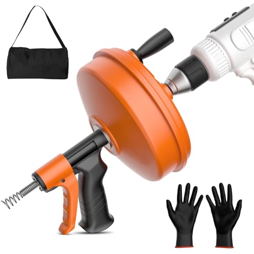 2026 Drain Snake 50-FT Plumbing Snake Drain Auger Hair Clog Remover Flexible Plumbing Snake Use Manually or Powered for Kitchen Bathrom and Shower Sink Gloves for L-Type Sewer