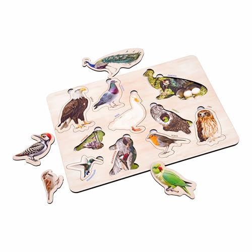 Image of SPARTAN KIDS Wooden Birds & Insect Puzzle (Set of 2) Educational Montessori 3D Puzzle for Kids Ages 3+, Colorful Early Learning Toy for Toddlers, Boys & Girls