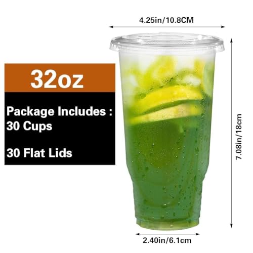 Image of 30 Pack 32 oz Clear Plastic Cups with Lids, Iced Coffee Cups