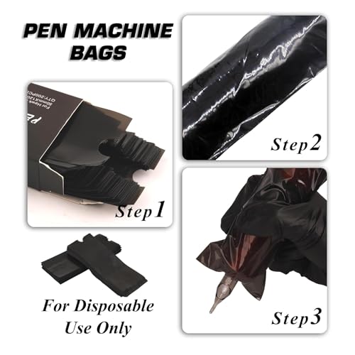 Autdor Large Machine Pen Covers 200pcs Tattoo Machine Covers Plastic Tattoo Pen Covers Grip Covers Disposable Tattoo Pen Sleeves for Cartridges Tattoo Supplies (Black)