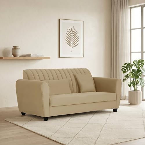 Image of Velvet 2 Seater Sofa, Chesterfield Tufted Sofa with Nailhead Trim, Rolled Arm Sofa with Wood Legs for Living Room & Office (Cream)