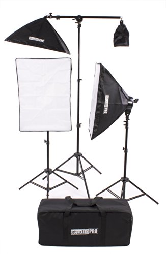 Fovitec Studiopro Photography Photo Video Studio Continuous Two 5 Socket Heads 24"X36" Softbox With One Ez Setup 20"X28" Soft Box Boom Arm 2500 Watt Lighting Kit #TOP11