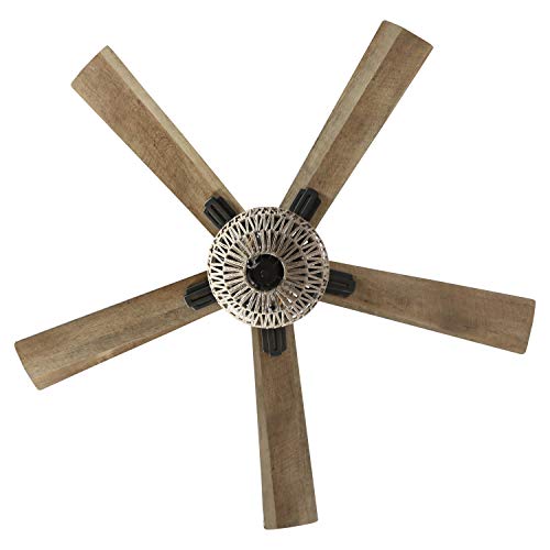 River Of Goods Bohemian Style Led Ceiling Fan With Woven Rope In Natural Brown Color - 52" L X 52" W - Rich Barnwood/Light Driftwood Fan Blades #TOP6