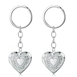 XCTUDY 2PCS Elegant Heart Locket Keychain with Decorative Chain Stainless steel, Heart Pattern Design, Photo Frame Pendant (Heart-1)