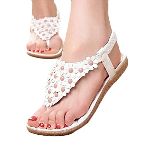 Sandalias de Verano para Mujer,Sonnena Peep-Toe Zapatos Bajos Sandalias Romanas Chanclas de Damas Plano Talla Grande Bohemia Dulce con Agujeros Sandalias Casuals de Playa