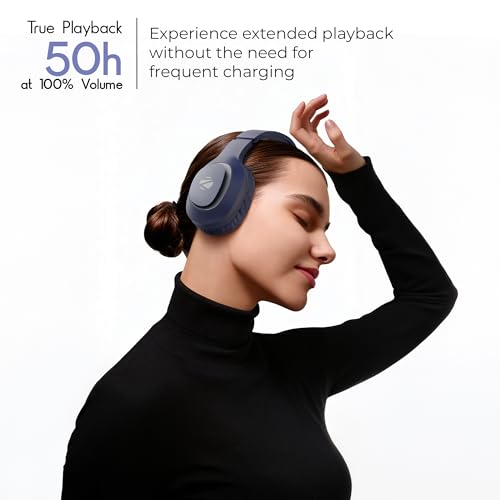 Image of Zebronics Thunder Neo (2026 Upgrade) Wireless Headphone, BT v6.0, True 50hrs Playback, 40mm Driver, ENC, Rapid Charge, Gaming Mode, Dual Pairing, 3 EQ Modes, AUX, Voice Assistant (Blue)