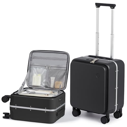 Image of mixi 17x14x9 Carry On Luggage Underseat PC Hard Shell Suitcase Top Opening Aluminum Frame Travel Suitcases with Wheels, Black