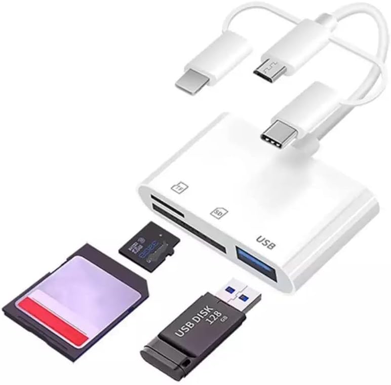 3 in 1 Universal Portable OTG Micro SD TF USB Multiple Memory Card Reader Adapter with USB, Lightng, Micro, Type C ports Card/USB Reader for iOS, Android, Samsung, Tablet, Phone, Pad, McBook, Keyboard