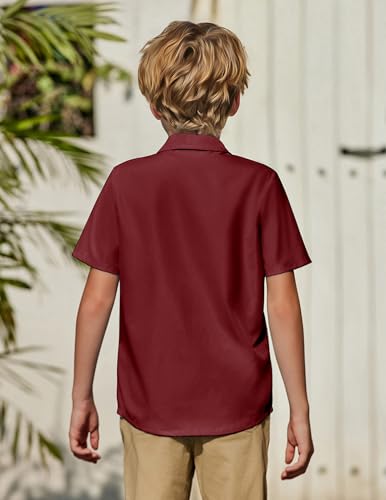 Image of Arshiner Boys Short Sleeve Dress Shirts Solid Button Down Shirts | formal Uniform School Shirt, for 4-12 Years, Hidden Buttons, with Chest Pocket, Regular Fit, Summer Tee top for Kids