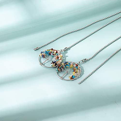 Image of LONGSHENG Colorful Stone Tree of Life Fan Pull Chain Fan Light Replacement Extender Pull Chain, Pack of 2