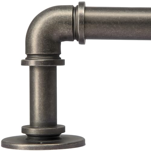 WORLD RODS Industrial Curtain Rods 18 to 88 in Blackout Curtain Rod Adjustable Length 1 in Diameter Pipe Wall or Ceiling Mounted for Bedroom and Living Room (Antique Silver 18 to 88)