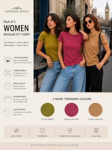 Image of London Hills tops for woman | tshirt for woman | t shirt for womans| tops for women western | western tops for woman's | women t shirt | women tees | gym tshirt for women workout | t shirts Round Neck