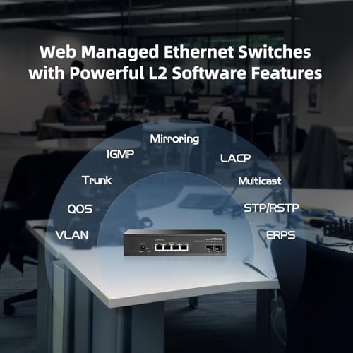 Image of MokerLink 6 Port 10Gbps Managed Switch, 4x10G Etheret RJ45, 2x10G SFP+ Support 1G and 10G SFP+, 120Gbps Bandwidth, Small L2 Web Managed Network Switch
