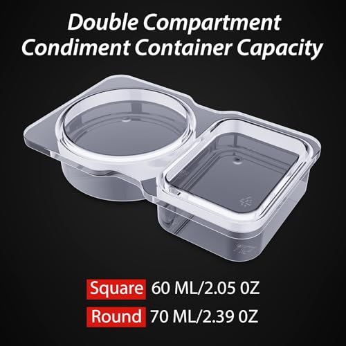 Double Compartment Condiment Containers with Lids, 2024 New Disposable 2 Compartment Snack Containers, Portion Cups Reusable Plastic Snack Container for to-go Sauce, Sampling, Travel Snack - 8 Pcs - Image 3