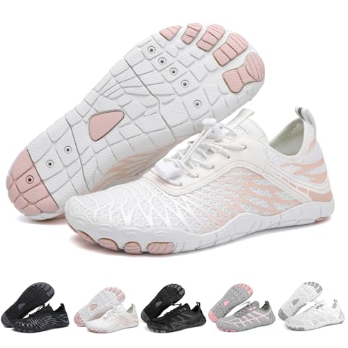 zasqiz Barefoot Shoes Womens Mens Minimalist Breathable Non-Slip Wide Toe Quick Dry Water Hiking Walking Shoes Athletic Footwear, B White 42