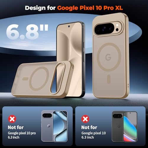 Image of SUPFINE Magnetic for Google Pixel 10 Pro XL Case with Screen Protector, (Built-in Magnets) ((Military Grade Drop Protection) Slim Translucent Shockproof Phone Case,Pink Gold