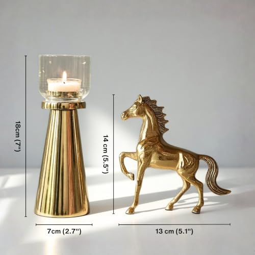 Image of BEHOMA Royal Glow Luxury Home Decor Gift Hamper | Aluminium Horse Figurine Showpiece with Metal & Glass Tea Light Candle Holder | Decorative & Vastu Gift for Living Room, Wedding & Housewarming