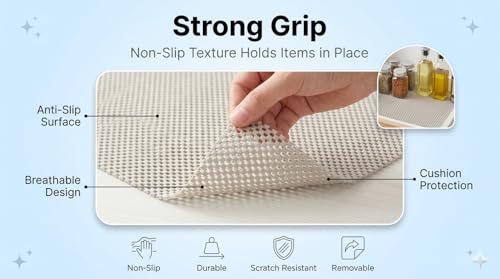 Image of Dribble Eva Shelf Liner Mat Mesh Pattern 45x125cm Roll, Non Slip Drawer & Cabinet Liner for Kitchen, Oilproof Washable Fridge Mat | Anti Skid Cupboard Wardrobe Multipurpose Mat (Beige)