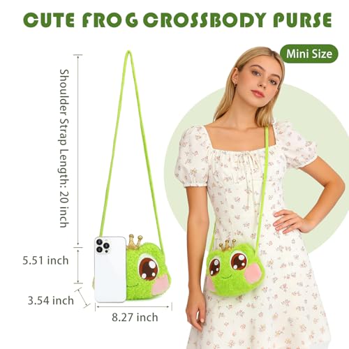 Image of Kawaii Frog Purse for Women - Mini Frog Crossbody Bag Cute Fluffy Animal Bags Novelty Purses (Green) | Soft Cotton Blend