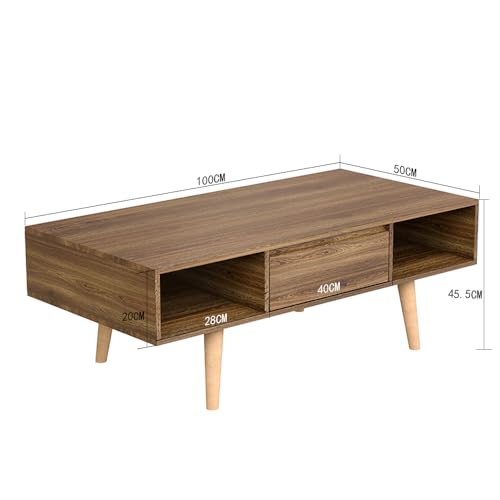 AnneFish 100 * 50cm Coffee Table With Storage, Sofa Table Double-layer Simple Installation Coffee Table For Living Room With Drawer 100 * 50 * 45.5cm