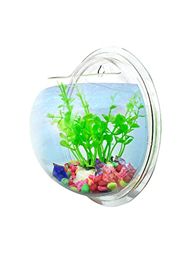 Emily Pets Emily Pets Mirror Background Acrylic Wall Aquarium with Stone and Fish Net for Fish and Plant Fish Bowl Large