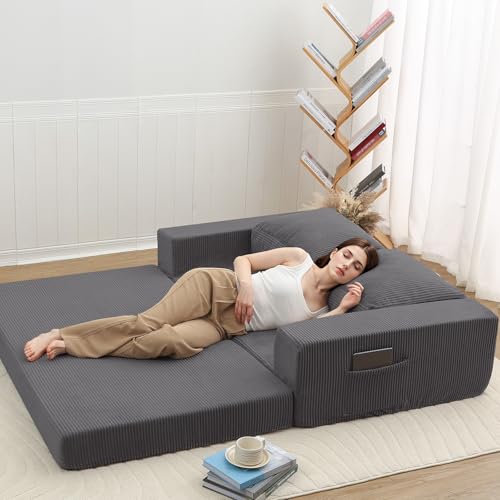 Image of COMAX Futon Sofa Bed, Convertible Sofa Bed, Folding Boneless Couches | Boneless Couch for living room, 4‑in‑1 Fold Out Small Foldable Loveseat Floor Sleeper Mattress Lounge Space‑Saving