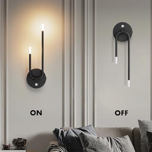 Image of Aipsun Black Battery Operated Wall Sconce Set of 2, Wireless Sconces Modern LED 3000K Rechargeable Wall Sconce Dimmable Battery Wall Light for Living Room,Bedroom