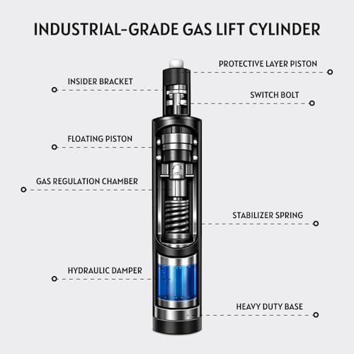 Image of Varaha Heavy Duty Class 4 SS Heavy Duty Gas Lift Hydraulic Cylinder Spring | Universal Size | 5 Years Warranty | Adjustable Height Revolving Chair Lifter | Chair Accessories | Strong Support | Black