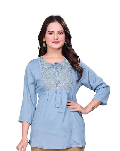 Image of SHANTVAN GALLERY Women's Tunics - Stylish & Comfortable Kurti for Woman with 3 /4 Designer Sleeves | Elegant Indian Short Tunic Top for Ladies | Casual, Festive