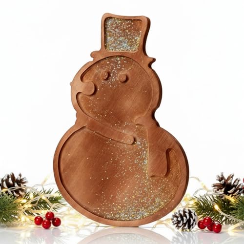 Maxcheck Snowman Christmas Serving Tray Platter Charcuterie Board Christmas Wood Serving Dish Cutting Board Rustic Farmhouse 11.42 x 10.43 Inches Table Plate for Cheese Food Fruit Party by Maxcheck - Used condition - US$11.72