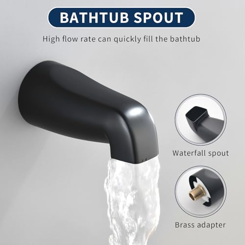 Matte Black 3 Handles Shower Faucet Set with Tub Spout Bathtub Shower Faucets Combo Set Shower System Complete Tub and Shower Trim Kit Shower Fixtures