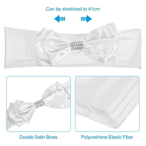 PATIKIL 12"x8" Chair Sash Bow, 20 Pack Spandex Stretch Chair Cover Bands Sashes with Bow Knot for Wedding Banquet Decorations White - Image 4
