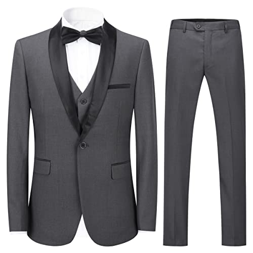 Sliktaa Trajes para Hombre 3 Piezas Slim Fit Boda Formal Traje de Cena Negro Azul Marino Vino Rojo Un botón con Muesca Solapa Esmoquin Blazer Chaqueta Chaqueta y Pantalones