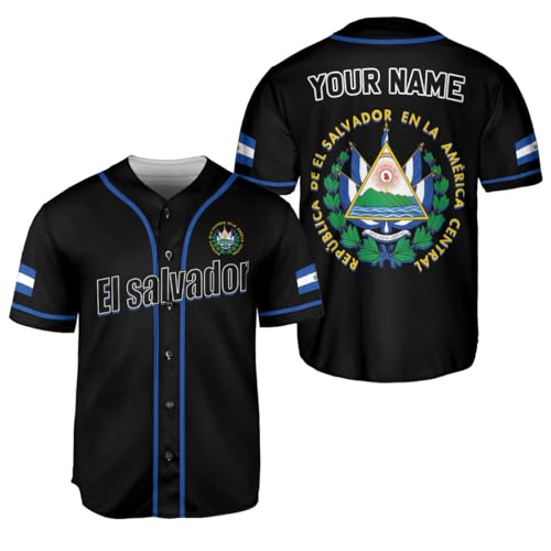 MonkeyVan Custom El Salvador Baseball Jersey Shirt Personalized Name Salvadorian Salvadoran Flag Shirts Salvadoreña Pride for Men Women ELS42 miniatura 1