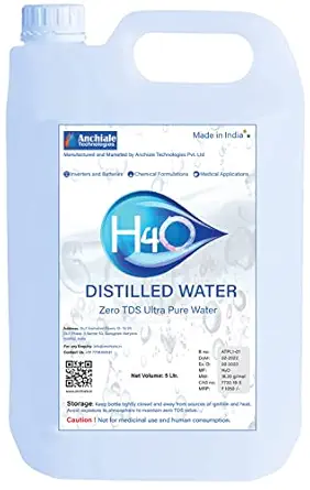 H4O: Ultra Pure Distilled Water (TDS = 0) (5 Litre), Great for Inverter Batteries, Medical Equipments and DIY Cosmetics. Increases the life of all types of laboratory equipment. (5 Ltr)