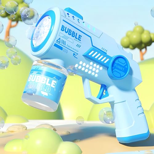 Máquina automática de bolhas, pistola de bolhas para crianças, com 20 orifícios / LED/100 ml, solução de bolhas e autocolante, soprador de bolhas de sabão, para festa ao ar livre casamento