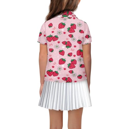 Girls Golf Shirts Quick Dry Short Sleeve Tennis T-Shirts Soft Loose Tops 5-16Y3