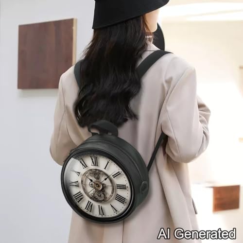 Image of Women Novelty Round Clock Shape Zippered Clock Purses for Women Tote Handbag Shoulder Bag, Gift for Mom Girlfriend