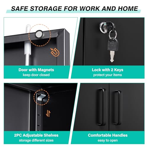 Image of SISESOL 36 inch Metal Storage Cabinet with Doors and Shelves,Small Garage Storage Cabinet with Lock,Black Metal Cabinets with Locking Doors for Home,Office,Short Garage Cabinets