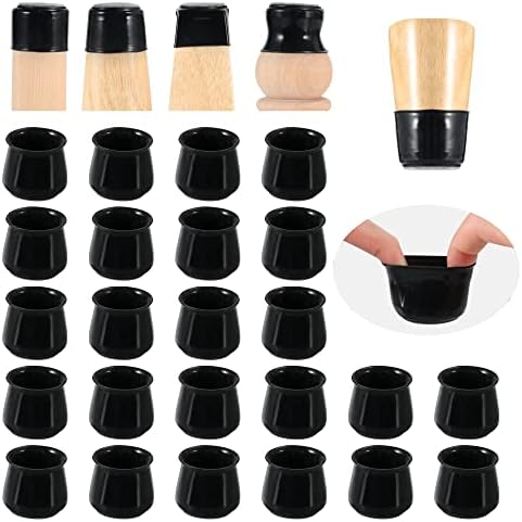 SOLORI Upgraded 24 PCS Chair Leg Caps with Felt Bottom|Round&Square Silicone Chair Leg Covers for Mute Furniture Moving|Elastic Furniture Protection Cover to Prevent Scratches. (Medium-Black, 24)