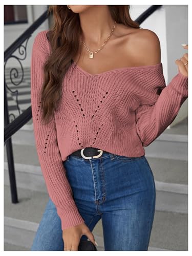 SOLY HUX Women's Sweaters Lace Bow Back Long Sleeve V Neck Pullover Casual Jumper Tops2