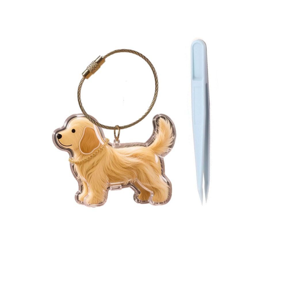 Awpland Dog Hair Collector, Transparent Pet Hairs Storage Bottle with Chain and Hair Pickup, Memorial Dog Hair Keepsake for Pet Owner (Golden Retriever | B)