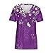 Workout Clothes for Women, Summer Blouses Sunflower Shirts for Women Women's Fashion Casual Print V-Neck Short Sleeves Printed T-Shirt Summer Two Piece Outfit Women Green Tshirt(Purple,XX-Large)