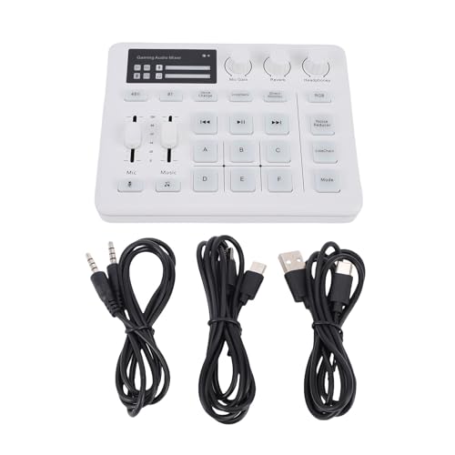 WODHMIEY Portable Audio Mixer & Live Sound Card with Voice Changer, RGB Gaming Lights, Bluetooth Accompaniment, Compatible with, PC, for Streaming and Podcasting (White)